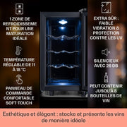 KLARSTEIN Vinoteca, nevera para vinos/bar independiente con puerta de cristal, vinoteca de envejecimiento, prosecco, cerveza, pantalla táctil, frigorífico, protección UV, 11-18 °C, 8 botellas