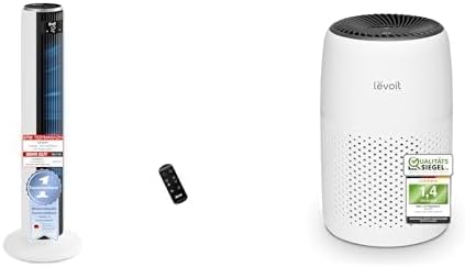 Ventilador de torre Levoit de 20 dB muy silencioso, ventilador de 26 W con motor CC + purificador de aire con aroma Core Mini