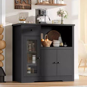 GustoWave Alacena de cocina para microondas con almacenamiento, 3 puertas, 1 cajón y estantes ajustables, gabinete de despensa