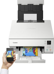Impresora multifunción de inyección de tinta a color Canon PIXMA TS6350a DIN A4 (impresora fotográfica, escáner, copiadora, OLED, 4.800x1.200 ppp, USB, WLAN, 5 tintas independientes, impresión a doble cara, 2 bandejas de papel), negro