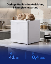 Upstreman 35L Mini Congelador, -21℃ 4 Estrellas, Puertas Reversibles, Silencioso, Ahorro de energía, Bisagra de puerta reversible, Congelador pequeño para oficina, hotel, Blanco, UF35