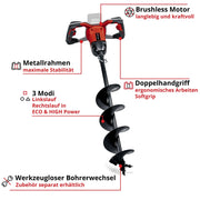 Barrenadora a batería Einhell GP-EA 18/150 Li BL Power X-Change 18V sin escobillas, 150 mm, 80 cm de profundidad de perforación, batería de 4,0 Ah y cargador