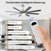 Ventilador de techo Sofucor de 132 cm con luz, ventilador de techo silencioso con luz y control remoto, CC, 8 aspas, 3 temperaturas de color, temporizador, 6 velocidades, modo verano e invierno para salón