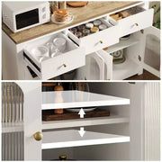 Aparador de comedor estrecho de 55 pulgadas con 3 cajones y 4 puertas para cocina, comedor y sala de estar