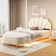 Juego de dormitorio de 2 piezas, cama de plataforma Full con luces LED y otomana de almacenamiento