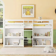 Cama alta infantil individual Whisen de 79.8"L x 43.9"An con estantes de dos niveles y luz LED