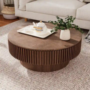 Mesa de centro redonda moderna de madera maciza chapada con almacenamiento