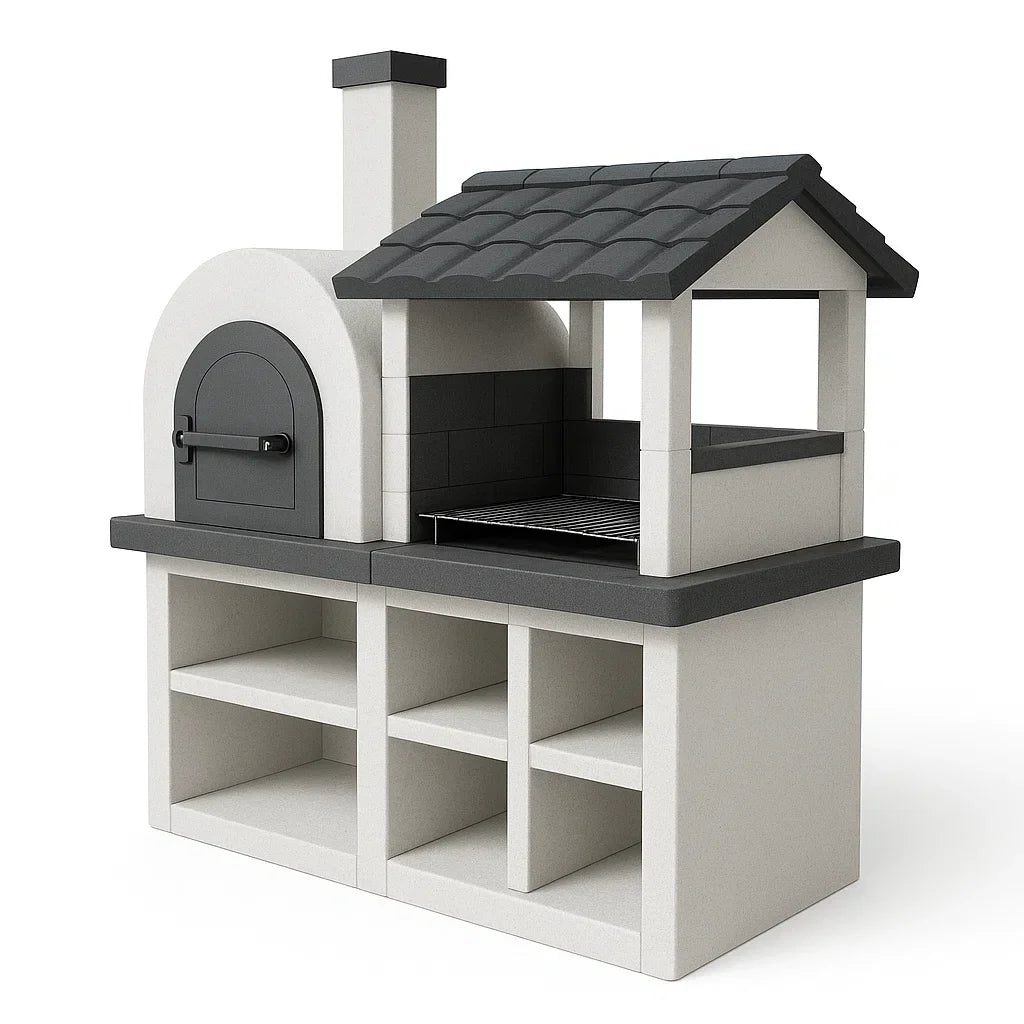 Horno y barbacoa gris/blanco 160x80x190 cm