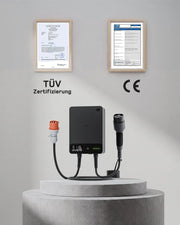 Wallbox 11kW, App, Tipo 2 7,5m, trifásica 400V, negro, soporte de cable, RCD Tipo A 30mA AC/6mA DC, IP54, §14a EnWG