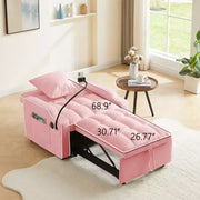 Sillón sofá convertible 3 en 1, sofá cama individual con respaldo ajustable, soporte para teléfono, USB y tipo C - ModernLuxe