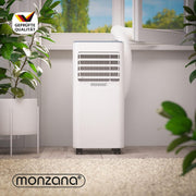 Aire acondicionado portátil Monzana® MZKA2000, manguera de escape, 7000 BTU, 3 en 1, 750 W, temporizador 24 h, 25 m², mando a distancia, deshumidificador, kit de sellado para ventanas, climatizador