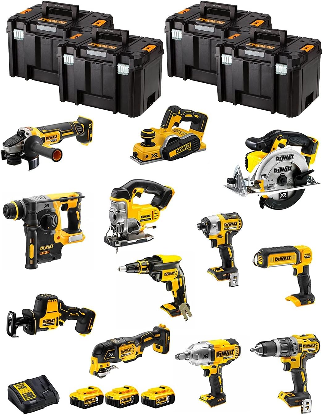 Kit DWK1202T (DCD796 + DCH273 + DCG405 + DCF887 + DCF889H + DCS331 + DCS391 + DCS355 + DCP580 + DCS369 + DCL050 + DCF620 + 3 baterías de 5,0 Ah + cargador + 4 x TSTAK VI)