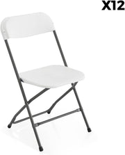 sweeek - Set de 2 mesas de recepción plegables de plástico blanco de 180 cm + 12 sillas auxiliares. Mesa de camping
