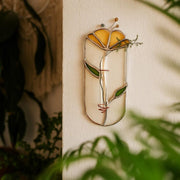 Jarrón de pared de vidrieras Tiffany amarillo con tubo de ensayo, hecho a mano, 21 cm de altura