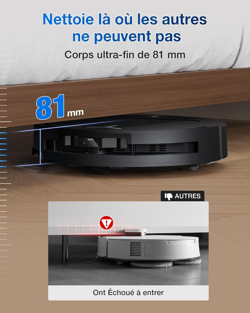 ECOVACS T50 Omni Robot Aspirador con Estación, Potencia de 15000Pa mejorada respecto al T30 Pro Omni, Cepillo lateral y mopa extensibles, ZeroTangle 2.0, AIVI 3D 2.0, Lavado con agua caliente a 75℃, Blanco