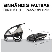 hauck Remolque de bicicleta y cochecito Dryk Duo Plus con suspensión, para 2 niños (6-48 meses), incluye barra de tiro, rueda de cochecito, bandera y luz LED, plegable, altura ajustable, maletero XL (verde oscuro)