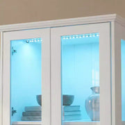 Vitrina Librero Blanca Famapy: Iluminación LED RGB + Almacenamiento en cajón + Puertas de cristal. Organizador espacioso para salas de estar y bibliotecas en casa.