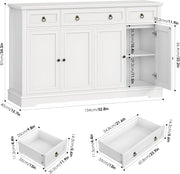 Aparador FirFurd, mueble de cocina con encimera, armario buffet para cocina y salón, mueble de salón con 3 cajones y 4 puertas, buffet de cocina con estante ajustable, 134x87x40 cm, blanco