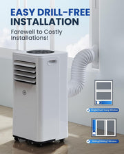 Aire acondicionado portátil de 9000 BTU, 4 en 1: refrigeración, ventilador, deshumidificador y modo sueño, silencioso, con mando a distancia, temporizador de 24 h y kit de ventana, para dormitorio, oficina, garaje, 33 m²
