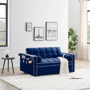 Sofá cama de 2 plazas de terciopelo de 55" con cama extraíble, respaldo ajustable, bolsillos laterales y soporte para teléfono