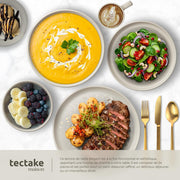 tectake® Set de cocina de 45 piezas, vajilla para 6 personas y batería de cocina, sartenes, ollas, platos llanos, platos hondos, cuencos, tazas, cucharón, espátula, vajilla de gres