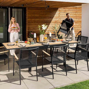 Mesa de jardín extensible di volio Galipo 135-270 cm – Mesa de terraza de aluminio resistente a la intemperie para 6-12 personas – Mesa de comedor con aspecto de madera y patas ajustables (beige)