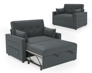 Sofá cama 3 en 1 LUXOAK 186 x 122 cm, gris, respaldo ajustable, acolchado cómodo de 12 cm, estructura de madera maciza y metal