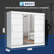 Brent - Armario con espejo y cajones de 235 cm de ancho Chelsea Tomy, armario de puertas correderas con espejo, armario de dormitorio, armario ropero negro/gris