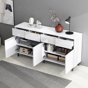 Aparador de alto brillo para salón con 4 cajones y 4 puertas, armario buffet con estantes de altura regulable, 160 x 40 x 68 cm, armario moderno para dormitorio, oficina, pasillo, blanco