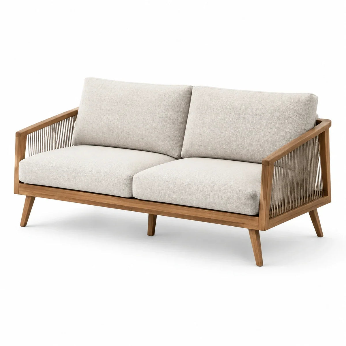 Sofá de 2 plazas de madera de acacia y poliéster en color beige