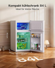Refrigerador con congelador superior Upstreman 84L, 39dB silencioso y luz LED, refrigerador pequeño con puerta reversible, TM84 blanco