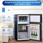 Refrigerador con congelador Merax, combinación frigorífico-congelador, frigorífico pequeño con 51L y congelador de 21L, silencioso, LED, estantes de vidrio, cajón para verduras, estantes en la puerta, para cocina, sala de estar, oficina, negro