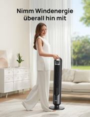 Ventilador de torre inteligente DREO para dormitorio, ventilador de pie silencioso con 28 dB, alcance de aire de hasta 8,8 m, 4 velocidades y 3 modos, temporizador de 8 h, App, Alexa y Google, oscilación de 90°, para el hogar/oficina