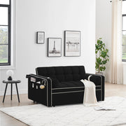 Sofá cama de 2 plazas de terciopelo de 55" con cama extraíble, respaldo ajustable, bolsillos laterales y soporte para teléfono