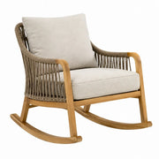 Sillón mecedora de madera de teca con cuerda de poliéster y cojín