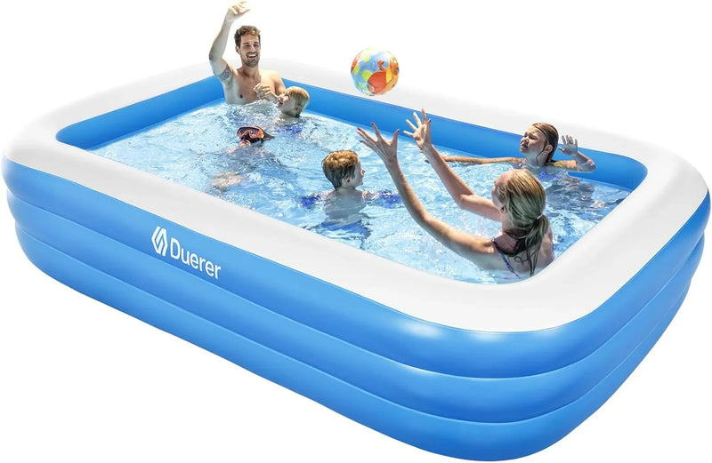 Piscina hinchable rectangular 305 x 182 x 56 cm, piscina de PVC con capacidad de 312 galones, 3 cámaras de aire, piscina familiar para jardín