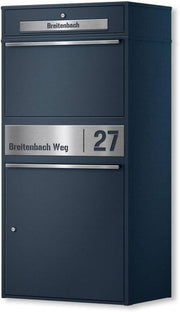 Metzler Paketbox draußen groß XXL, Briefkasten mit Paketfach in Anthrazit RAL7016, Paketbriefkasten, Standbriefkasten, Paketkasten, Personalisiert Edelstahl Namensschild Gravur, rostfrei - Bispo Max 2
