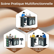 Mesa de bar extensible KOMHTOM, bar de cocina con espacio de almacenamiento, aparador con estantes, vitrina y cajón, mesa de comedor giratoria con armario de almacenamiento (negro)