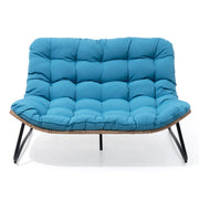 Sofá biplaza doble Papasan con cojín, ratán PE para todo tipo de clima y estructura metálica para interior/exterior