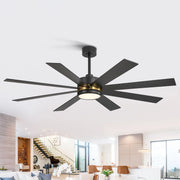 Ventilador de techo negro de 65 pulgadas y 8 aspas con luz y control remoto