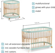 Cuna 7 en 1 tweeto®: cuna de madera evolutiva | cuna de colecho y cuna de barrotes de altura regulable | convertible en cama infantil y parque de juegos (haya natural)