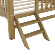 Estructura de cama individual con nido y barandilla, cama de plataforma de perfil bajo con escaleras para niños y niñas