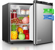 FOHERE Mininevera 46L, Frigorífico pequeño con termostato ajustable, ahorro de energía, silencioso, puerta reversible, minibar, adecuado para el hogar y la oficina, dormitorio, hotel, acero inoxidable