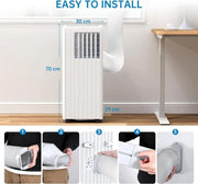 Aire acondicionado portátil 7000 BTU 2,05 kW, 3 en 1: refrigeración, deshumidificador 36 l/día, ventilador, modo nocturno, temporizador de 24 h, control remoto, para habitaciones de hasta 28 m², kit de evacuación para ventana incluido