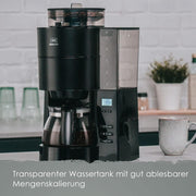 Melitta AromaFresh - Cafetera de filtro - con jarra de cristal - molinillo integrado - función de temporizador - 10 tazas - Negro puro