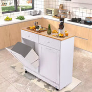 Mueble de basura con doble compartimento basculante EROMMY con 2 cajones, mueble de basura con almacenamiento sobre ruedas, blanco