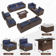 Juego de muebles de patio de 13 piezas con mesa fogata de 44 pulgadas