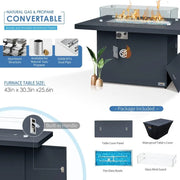 Juego de muebles de patio de aluminio de 7 piezas extragrandes FINCATI con mesa de fogata de 43 pulgadas para patio trasero, terraza y jardín