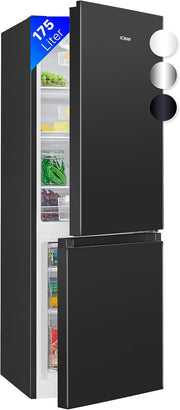Refrigerador con congelador Bomann® de 143 cm de altura | Frigorífico combi de 175 L con 3 estantes y 3 cajones | Sentido de apertura de puerta reversible | Frigorífico combi silencioso de 39 dB | Frigorífico KG 322.1 aspecto inox
