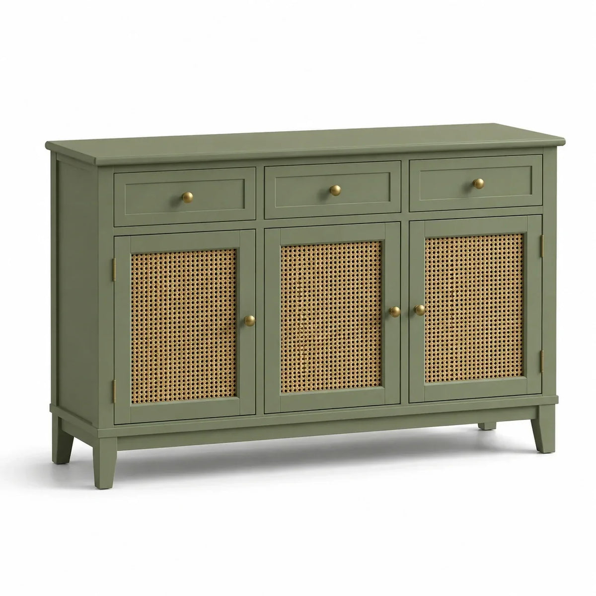 Cómoda de madera con rejilla de mimbre verde 120x40x80cm